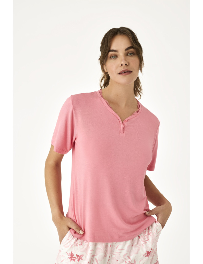 PIJAMA PANTALÓN CORTO CON MANGA CORTA VISCOSA TENDERNESS