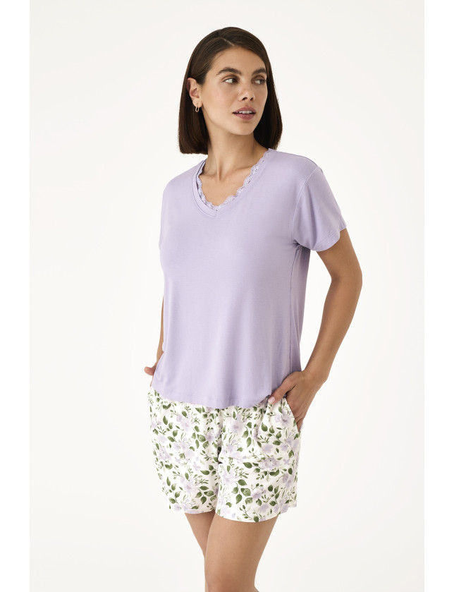 PIJAMA PANTALÓN CORTO CON MANGA CORTA LAVANDA