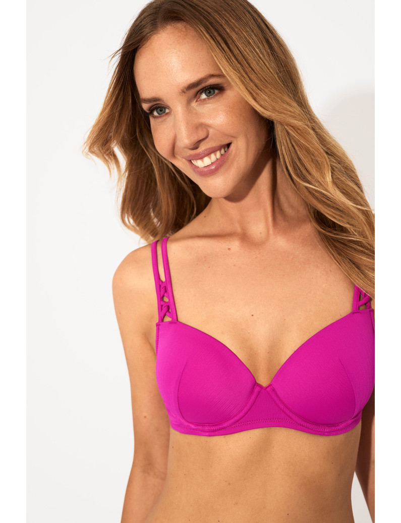 SUJETADOR CON AROS Y COPA  JACQUARD FUCSIA