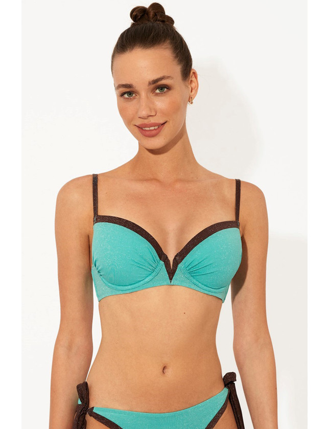 SUJETADOR CON AROS Y COPA LUREX TURQUESA