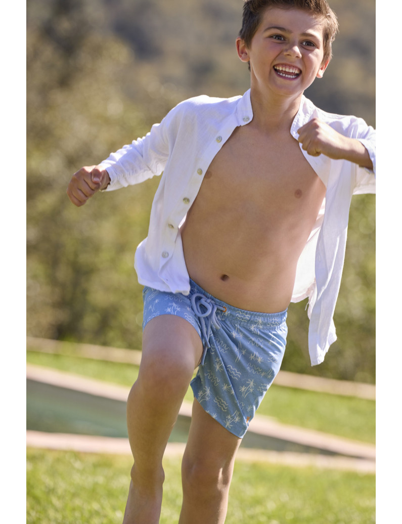 BAÑADOR NIÑO ESTAMPADO ISLA. TEJIDO FAST DRY.