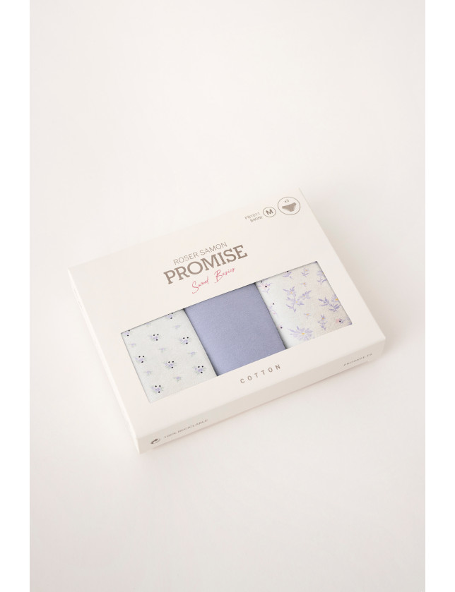 PACK 3 UNIDADES BIKINI ALGODÓN ESTAMPADO LAVANDA