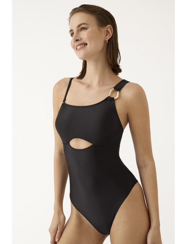 BAÑADOR CON COPA FOAM EXTRAÍBLE Y SIN AROS. JACQUARD GOLDEN NOIR