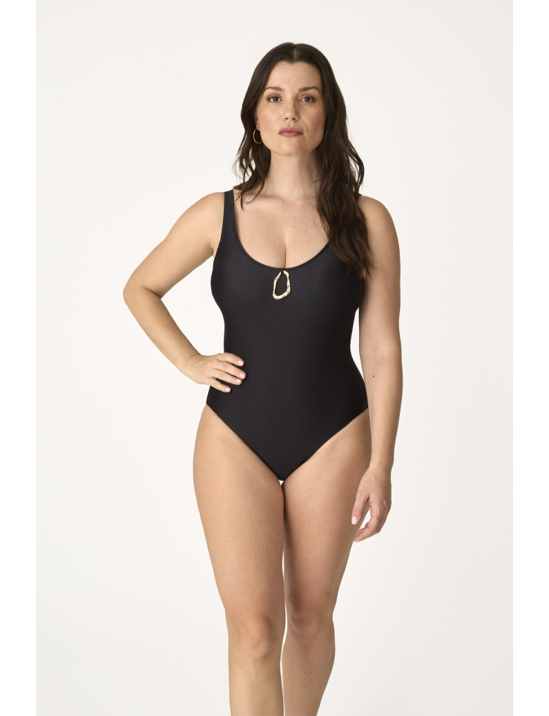 BAÑADOR REDUCTOR REFORZADO CON COPA FOAM EXTRAÍBLE Y SIN AROS. TEJIDO JAQUARD GOLDEN NOIR