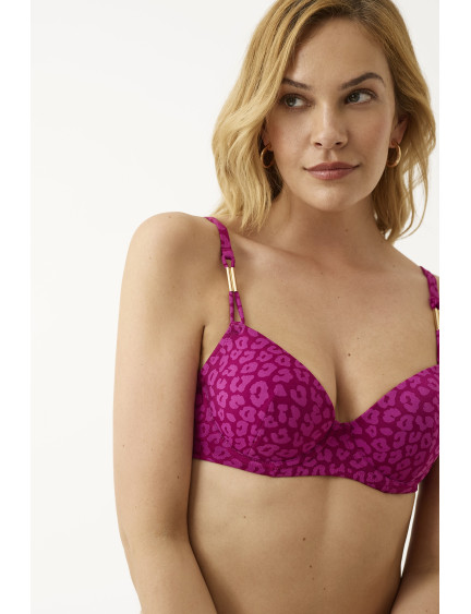 CONJ. SUJETADOR CON AROS Y COPA CON BIKINI JACQUARD FUCHSIA FEVER