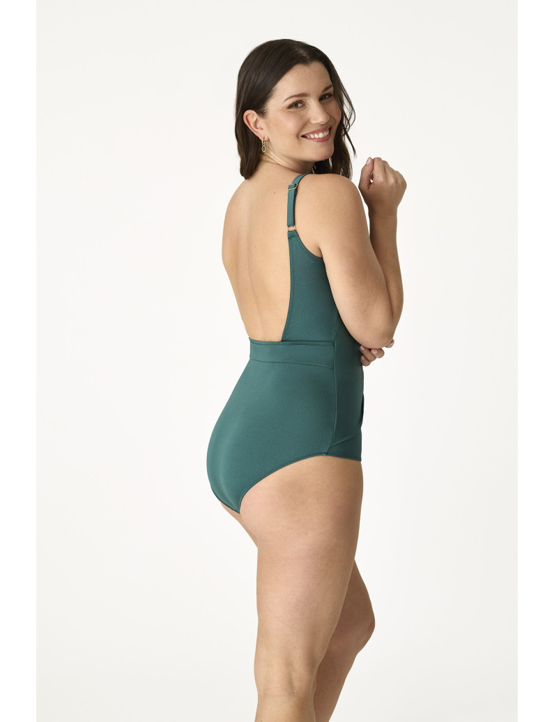 BAÑADOR REDUCTOR REFORZADO CON COPA FOAM Y SIN AROS. TEJIDO BRILLANTE EMERALD GLOW