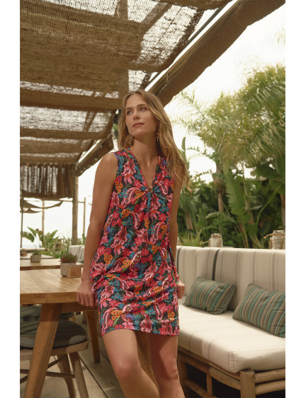 VESTIDO SIN MANGAS PUNTO ELÁSTICO DARK BLOOM