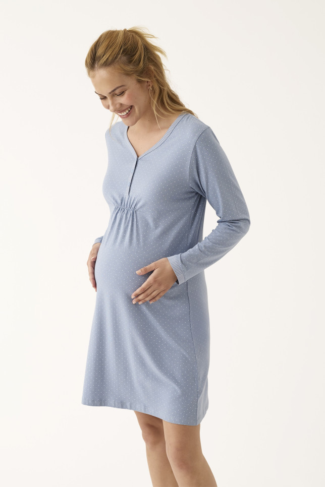 CAMISOLA MATERNAL MANGA LARGA ALGODÓN/VISCOSA TOPOS