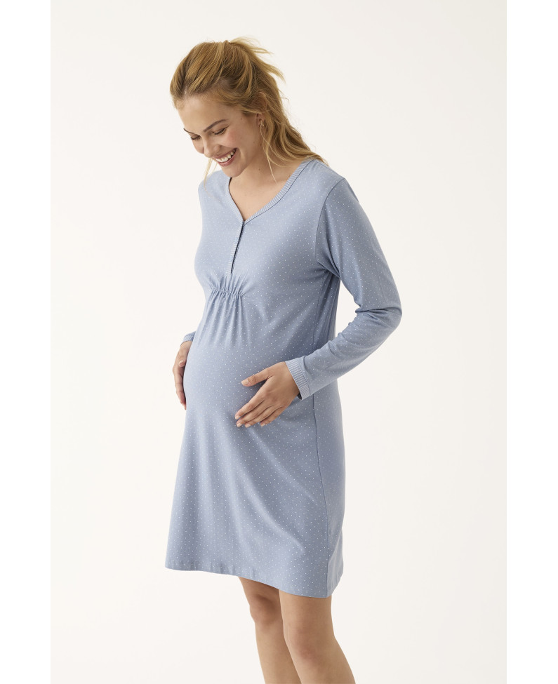 CAMISOLA MATERNAL MANGA LARGA ALGODÓN/VISCOSA TOPOS