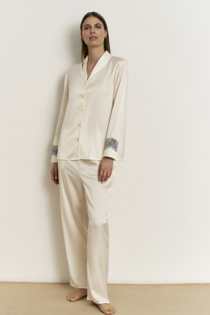 CONJUNTO ESMOQUIN LENCERO PANTALÓN LARGO CON CAMISA MANGA LARGA ABOTONADA SATÉN ELÁSTICO