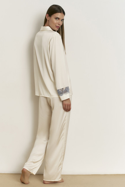 CONJUNTO ESMOQUIN LENCERO PANTALÓN LARGO CON CAMISA MANGA LARGA ABOTONADA SATÉN ELÁSTICO