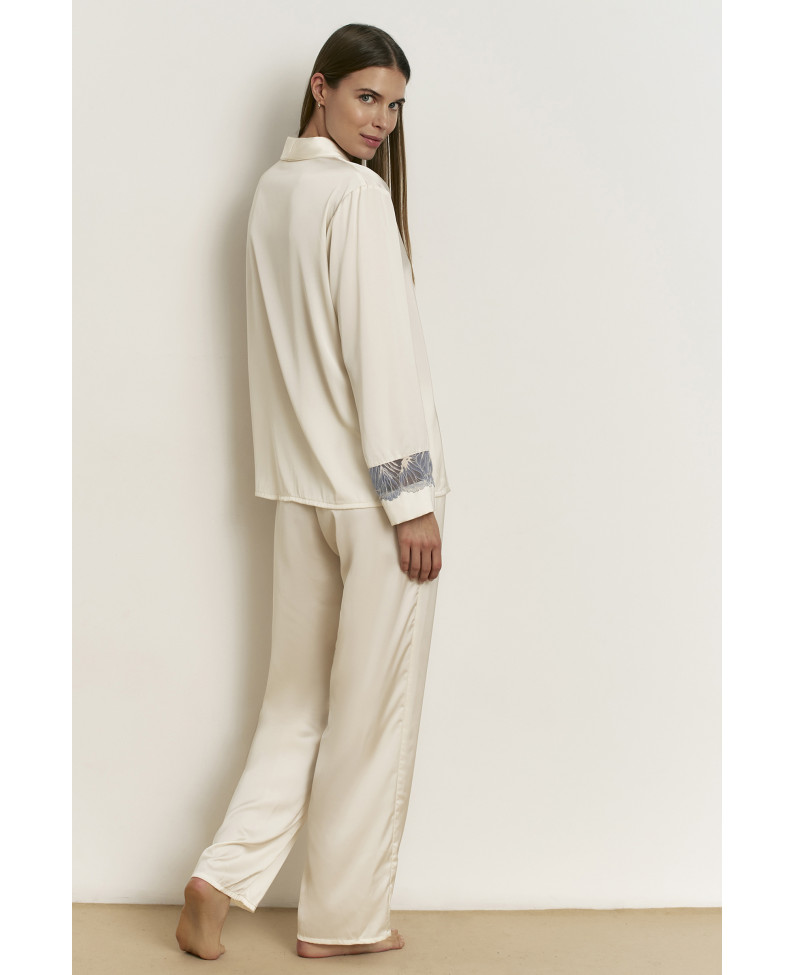 CONJUNTO ESMOQUIN LENCERO PANTALÓN LARGO CON CAMISA MANGA LARGA ABOTONADA SATÉN ELÁSTICO