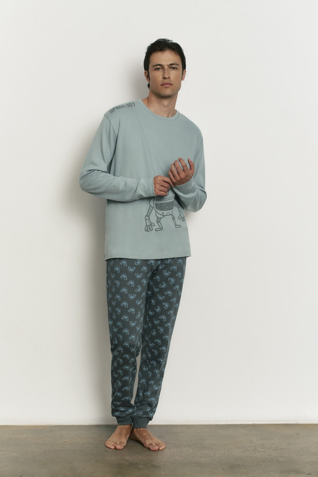 PIJAMA PANTALÓN LARGO PUÑO CON CAMISETA MANGA LARGA 100% ALGODÓN CON ACABADO INTERIOR MUY SUAVE
