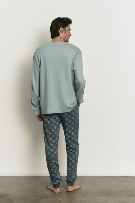 PIJAMA PANTALÓN LARGO PUÑO CON CAMISETA MANGA LARGA 100% ALGODÓN CON ACABADO INTERIOR MUY SUAVE