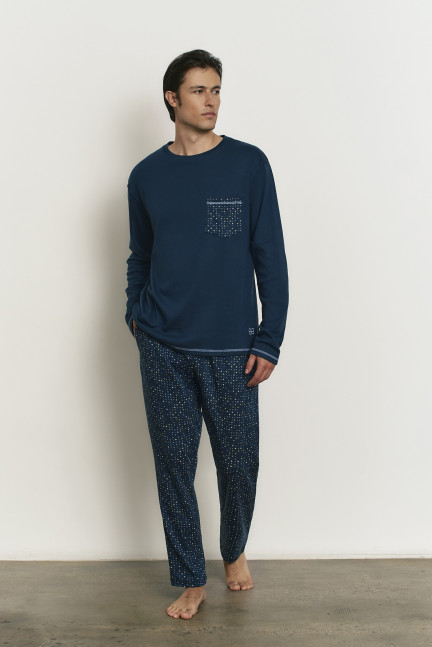 PIJAMA PANTALÓN LARGO CON CAMISETA MANGA LARGA 100% ALGODÓN CON ACABADO INTERIOR MUY SUAVE