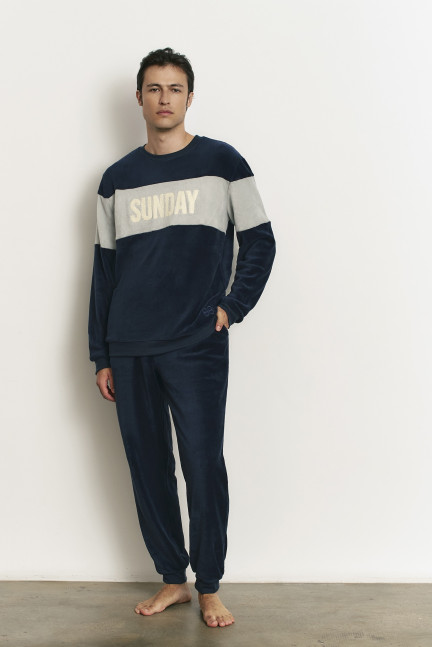 PIJAMA PANTALÓN LARGO CON SUDADERA MANGA LARGA TEJIDO PELUDO