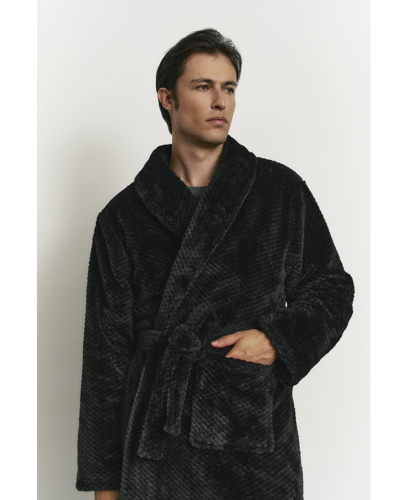 BATA CON CINTURÓN TEJIDO JACQUARD PELUDO