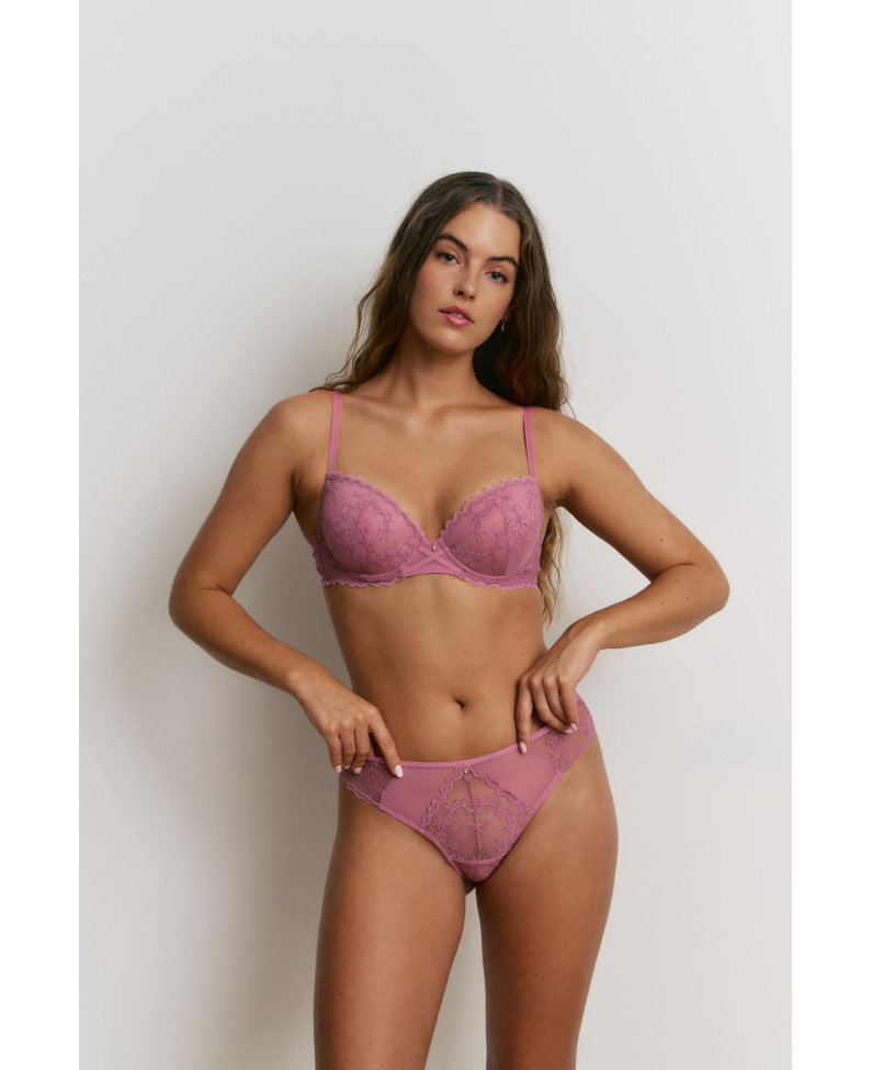 CONJ. SUJETADOR PUSH UP ENCAJE CON BRASILEÑA POMPADORE