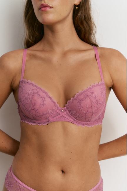 CONJ. SUJETADOR PUSH UP ENCAJE CON BRASILEÑA POMPADORE