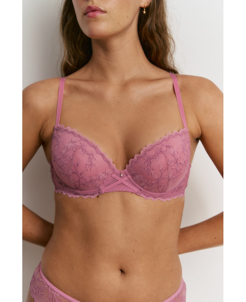 CONJ. SUJETADOR PUSH UP ENCAJE CON BRASILEÑA POMPADORE
