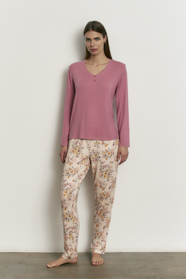 PIJAMA PANTALÓN LARGO CON CAMISETA MANGA LARGA VISCOSA