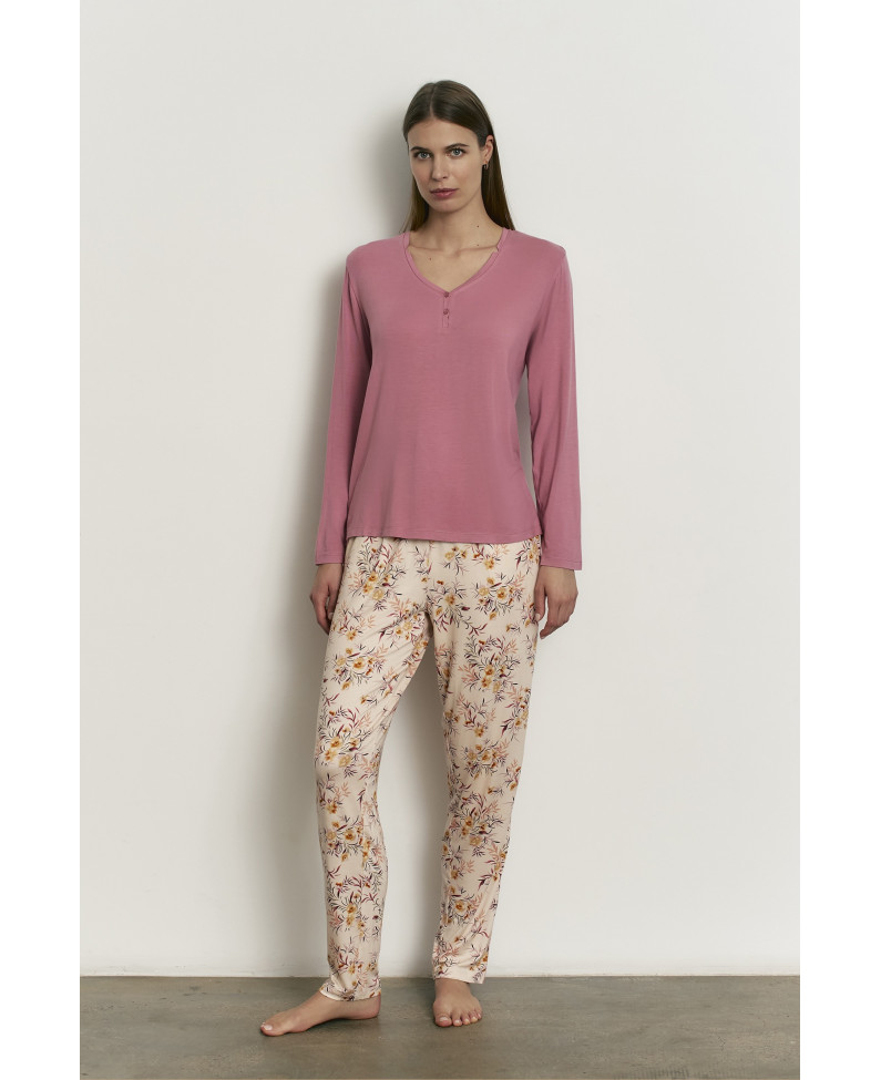PIJAMA PANTALÓN LARGO CON CAMISETA MANGA LARGA VISCOSA POMPADORE