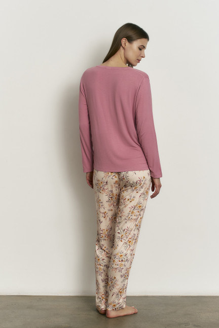 PIJAMA PANTALÓN LARGO CON CAMISETA MANGA LARGA VISCOSA