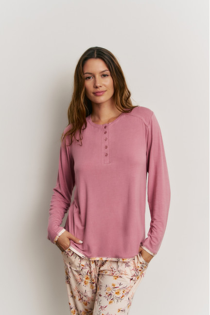 PIJAMA 3 PIEZAS PANTALÓN LARGO PUÑO CON CAMISETA MANGA LARGA VISCOSA CON BATA TEJIDO SEDALINA CON CREMALLERA