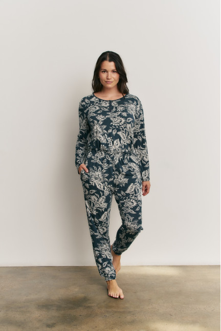 PIJAMA PANTALÓN LARGO PUÑO CON CAMISETA MANGA LARGA VISCOSA