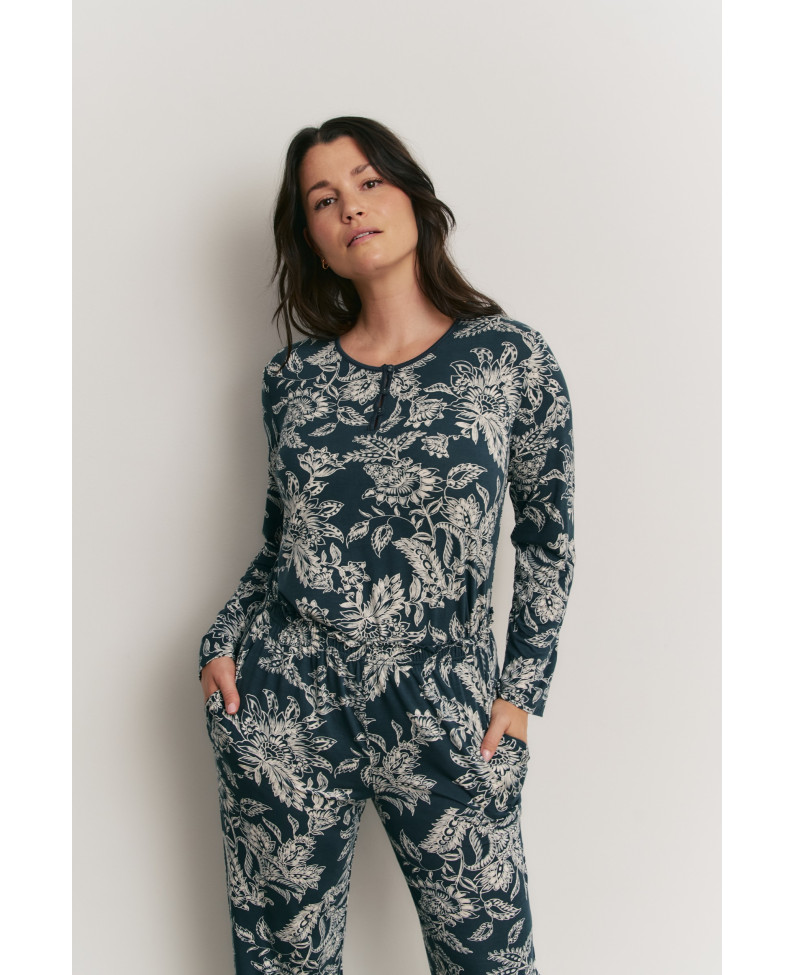 PIJAMA PANTALÓN LARGO PUÑO CON CAMISETA MANGA LARGA VISCOSA  AUREA