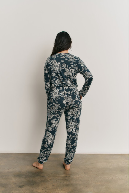 PIJAMA PANTALÓN LARGO PUÑO CON CAMISETA MANGA LARGA VISCOSA