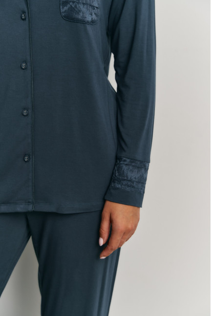PIJAMA ESMOQUIN PANTALÓN LARGO CON CAMISETA MANGA LARGA ABIERTA VISCOSA