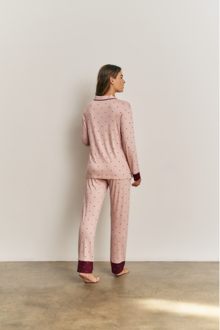 PIJAMA ESMOQUIN PANTALÓN LARGO CON CAMISETA MANGA LARGA VISCOSA