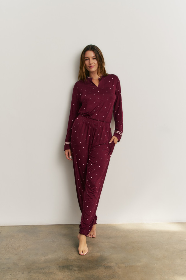 PIJAMA PANTALÓN LARGO PUÑO CON CAMISETA MANGA LARGA VISCOSA