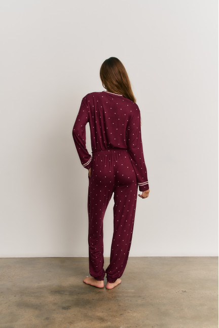 PIJAMA PANTALÓN LARGO PUÑO CON CAMISETA MANGA LARGA VISCOSA