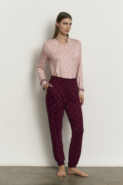 PIJAMA 3 PIEZAS PANTALÓN LARGO PUÑO CON CAMISETA MANGA LARGA VISCOSA CON BATA TEJIDO SEDALINA CON CINTURÓN