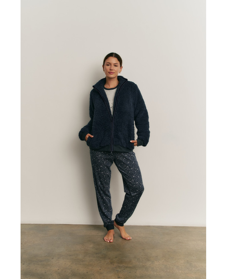 PIJAMA 3 PIEZAS PANTALÓN LARGO PUÑO CON CAMISETA MANGA LARGA ALGODÓN. BOMBER TEJIDO BORREGUITO CON CREMALLERA