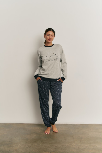 PIJAMA 3 PIEZAS PANTALÓN LARGO PUÑO CON CAMISETA MANGA LARGA ALGODÓN. BOMBER TEJIDO BORREGUITO CON CREMALLERA