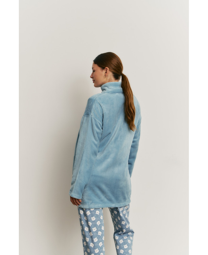 PIJAMA 3 PIEZAS PANTALÓN LARGO PUÑO CON CAMISETA MANGA LARGA ALGODÓN. BATA TEJIDO PELUDO CON CREMALLERA