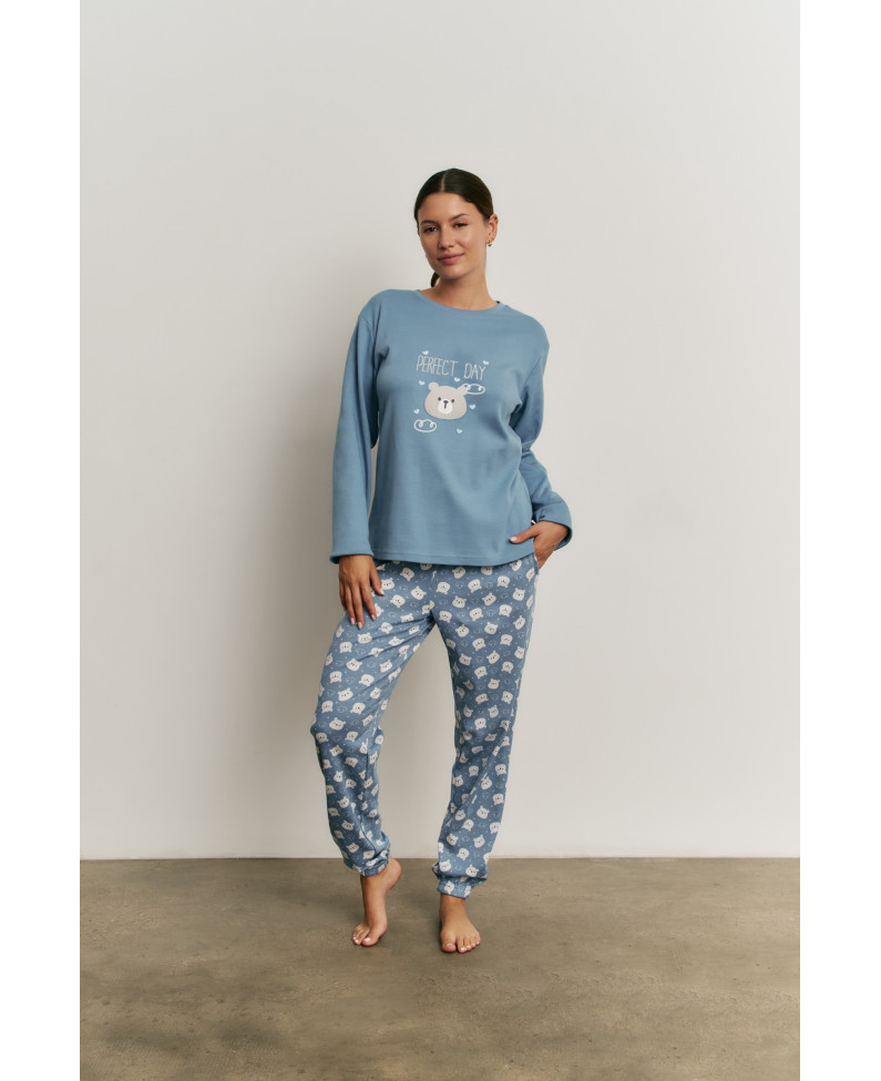 PIJAMA 3 PIEZAS PANTALÓN LARGO PUÑO CON CAMISETA MANGA LARGA ALGODÓN. BATA TEJIDO PELUDO CON CREMALLERA