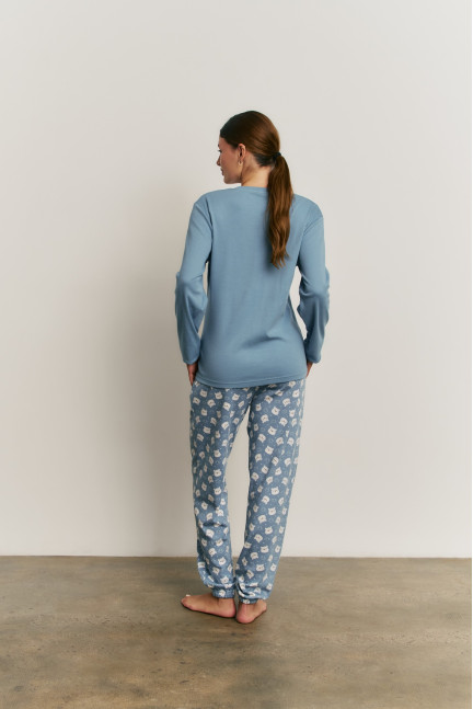 PIJAMA 3 PIEZAS PANTALÓN LARGO PUÑO CON CAMISETA MANGA LARGA ALGODÓN. BATA TEJIDO PELUDO CON CREMALLERA