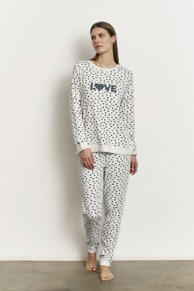 PIJAMA PANTALÓN LARGO PUÑO CON CAMISETA MANGA LARGA ALGODÓN CON ACABADO INTERIOR SUAVE