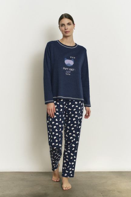 PIJAMA PANTALÓN LARGO CON CAMISETA MANGA LARGA ALGODÓN CON ACABADO INTERIOR SUAVE