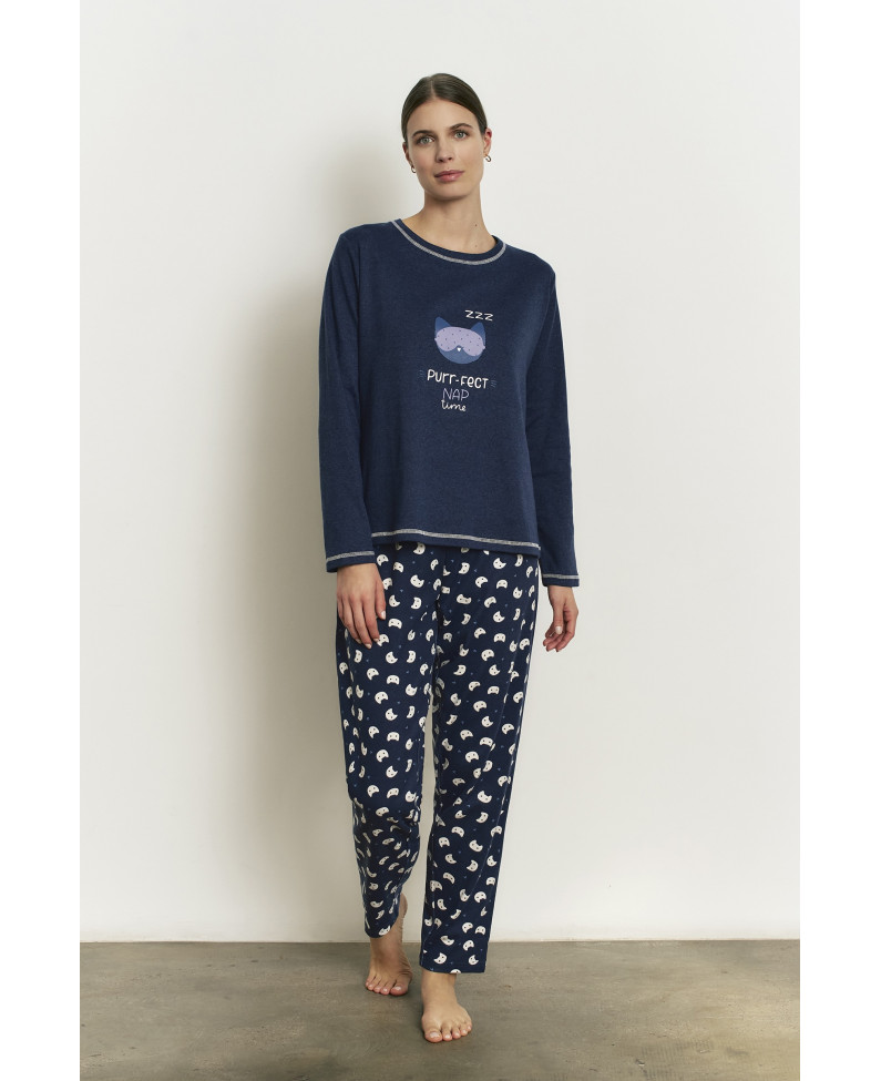 PIJAMA PANTALÓN LARGO CON CAMISETA MANGA LARGA ALGODÓN CON ACABADO INTERIOR SUAVE