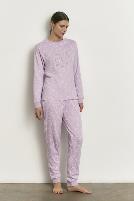 PIJAMA PANTALÓN LARGO PUÑO CON CAMISETA MANGA LARGA 100% ALGODÓN CON ACABADO INTERIOR SUAVE