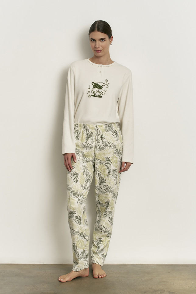 PIJAMA PANTALÓN LARGO CON CAMISETA MANGA LARGA ALGODÓN CON ACABADO INTERIOR SUAVE