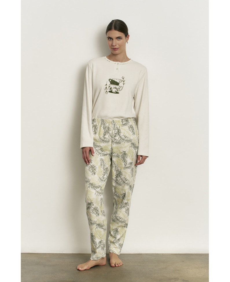 PIJAMA PANTALÓN LARGO CON CAMISETA MANGA LARGA ALGODÓN CON ACABADO INTERIOR SUAVE