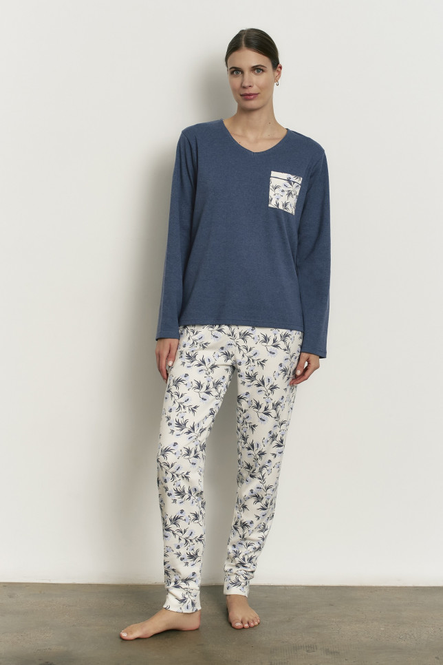 PIJAMA PANTALÓN LARGO CON CAMISETA MANGA LARGA ALGODÓN CON ACABADO INTERIOR SUAVE