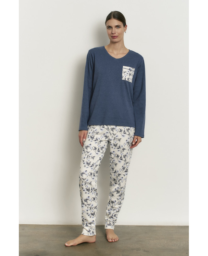 PIJAMA PANTALÓN LARGO CON CAMISETA MANGA LARGA ALGODÓN CON ACABADO INTERIOR SUAVE