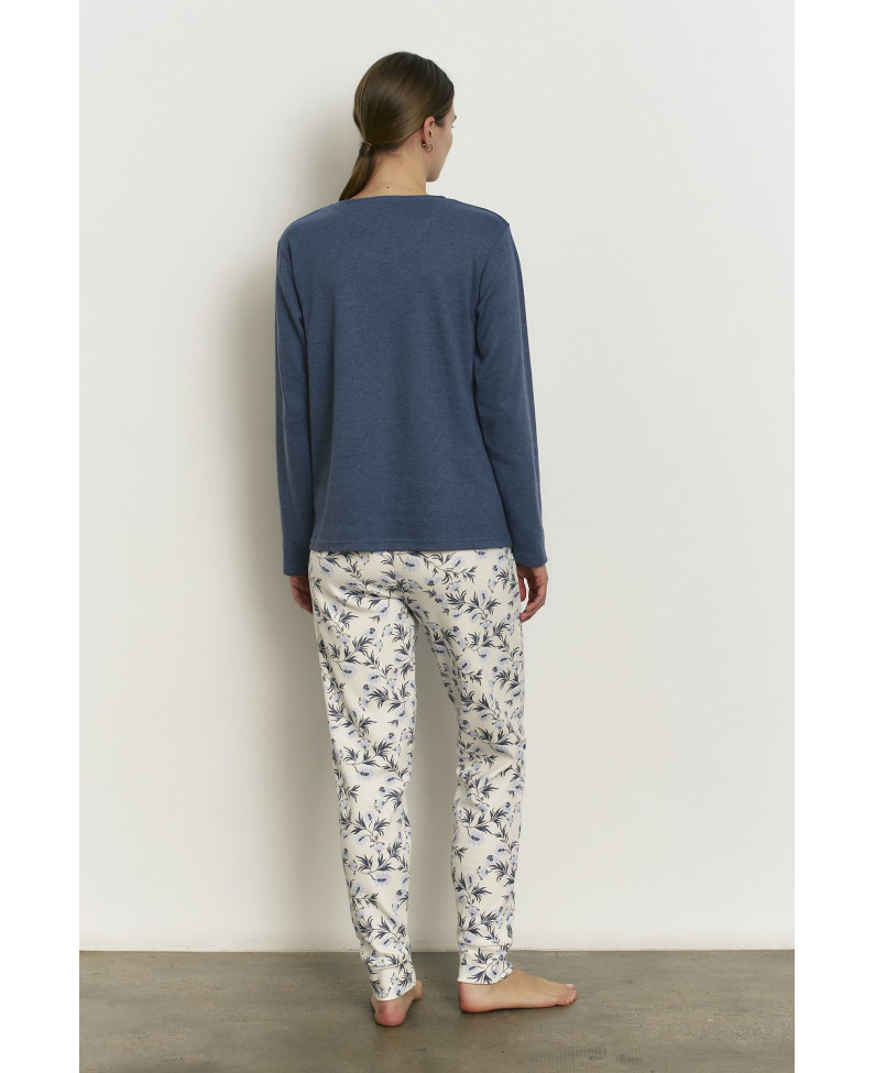 PIJAMA PANTALÓN LARGO CON CAMISETA MANGA LARGA ALGODÓN CON ACABADO INTERIOR SUAVE